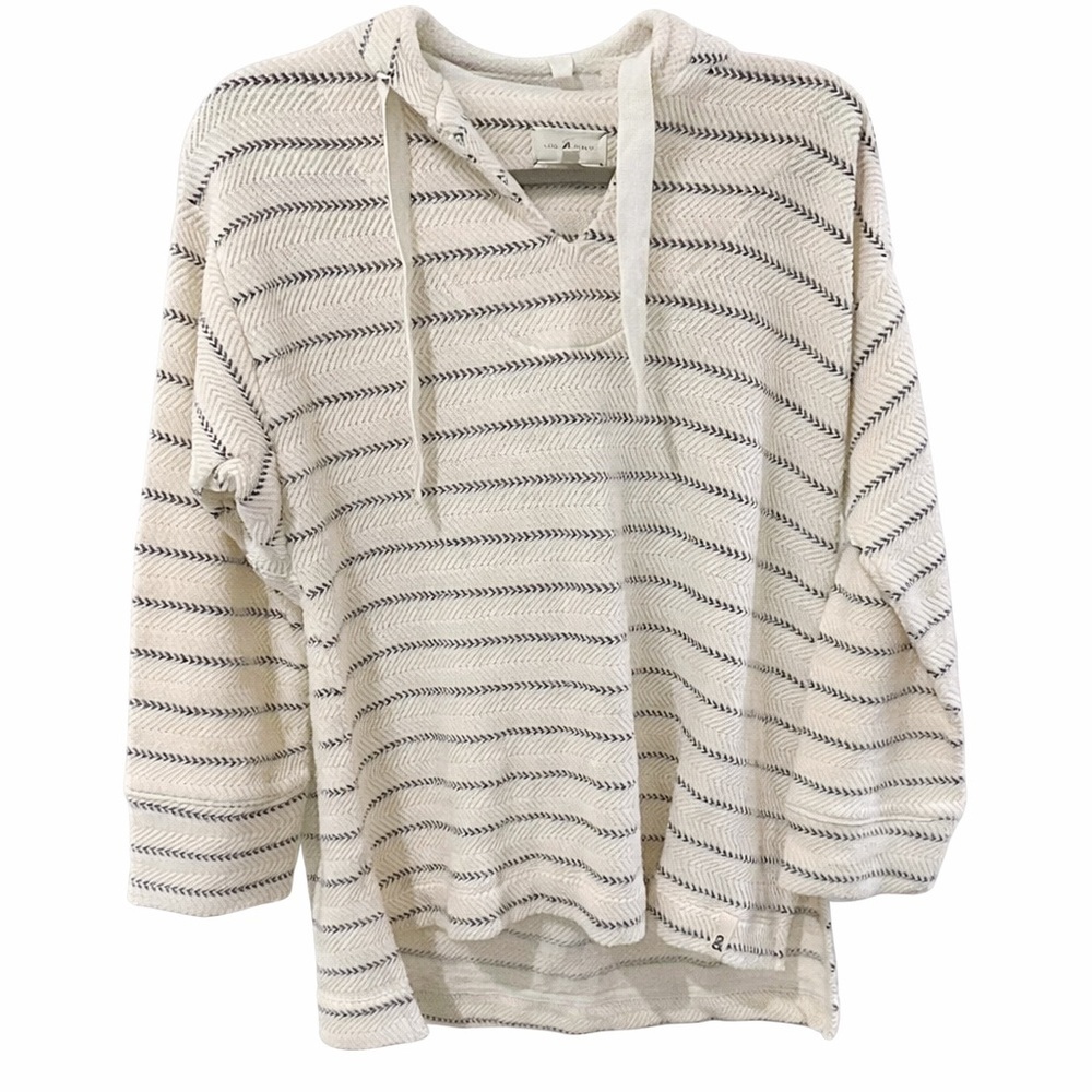 Lou & Grey Cream Striped Hooded Pullover Sweatshirt | Cozy Lounge Hoodie XS
